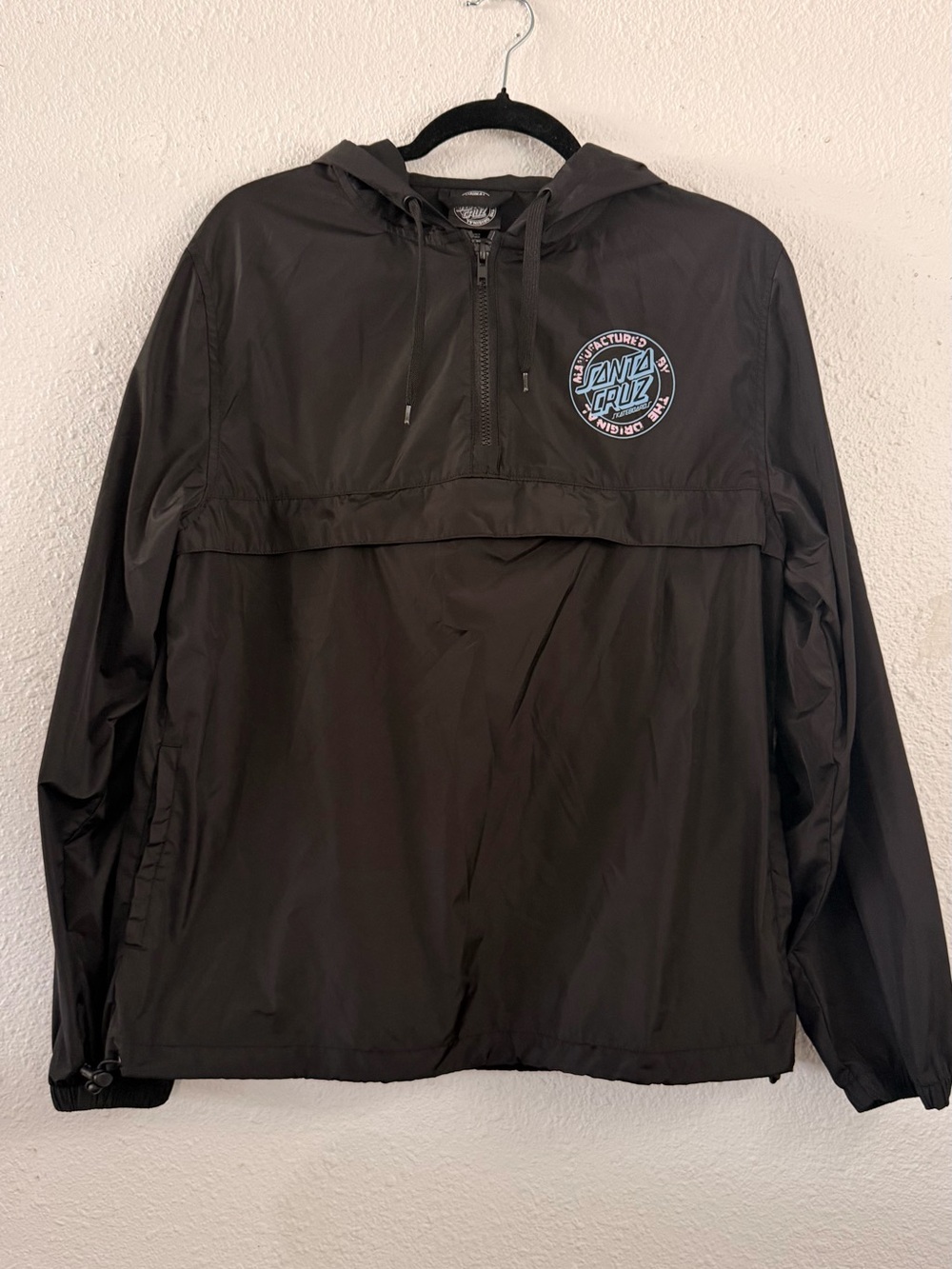 Santa Cruz Skateboards Black Hooded Windbreaker with Blue Logo